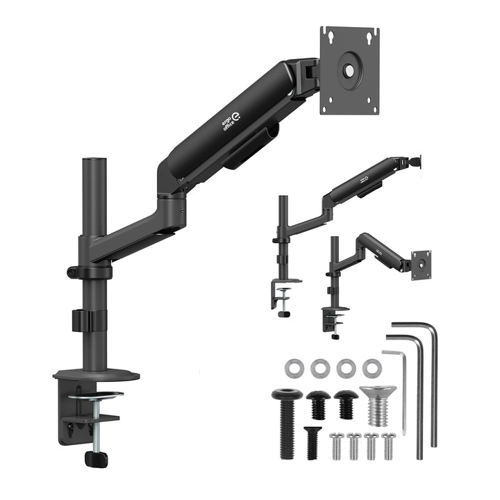 Držiak / záves na monitor Ergo Office, plynová pružina, 17"–32", 1–10 kg, matná čierna, max. VESA 100×100, ER-691 B