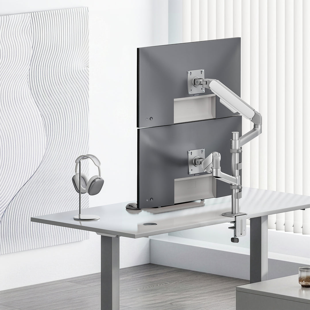 Držiak / záves na 2 monitory Ergo Office, plynová pružina, 17"–32", 1–10 kg, biela matná, ER-692 W