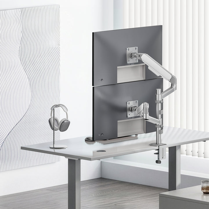 Držiak / záves na 2 monitory Ergo Office, plynová pružina, 17"–32", 1–10 kg, biela matná, ER-692 W