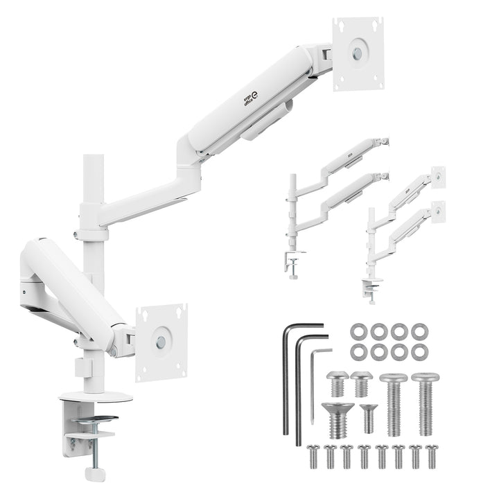 Držiak / záves na 2 monitory Ergo Office, plynová pružina, 17"–32", 1–10 kg, biela matná, ER-692 W