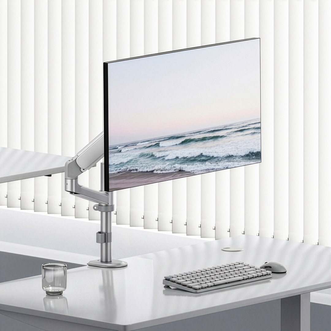 Držiak / záves na monitor Ergo Office, plynová pružina, 17"–32", 1–10 kg, biela matná, max. VESA 100×100, ER-691 W