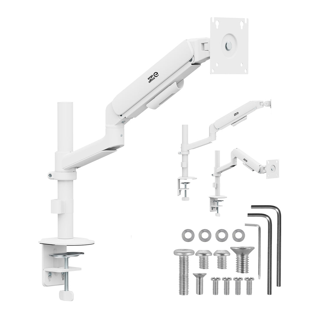 Držiak / záves na monitor Ergo Office, plynová pružina, 17"–32", 1–10 kg, biela matná, max. VESA 100×100, ER-691 W