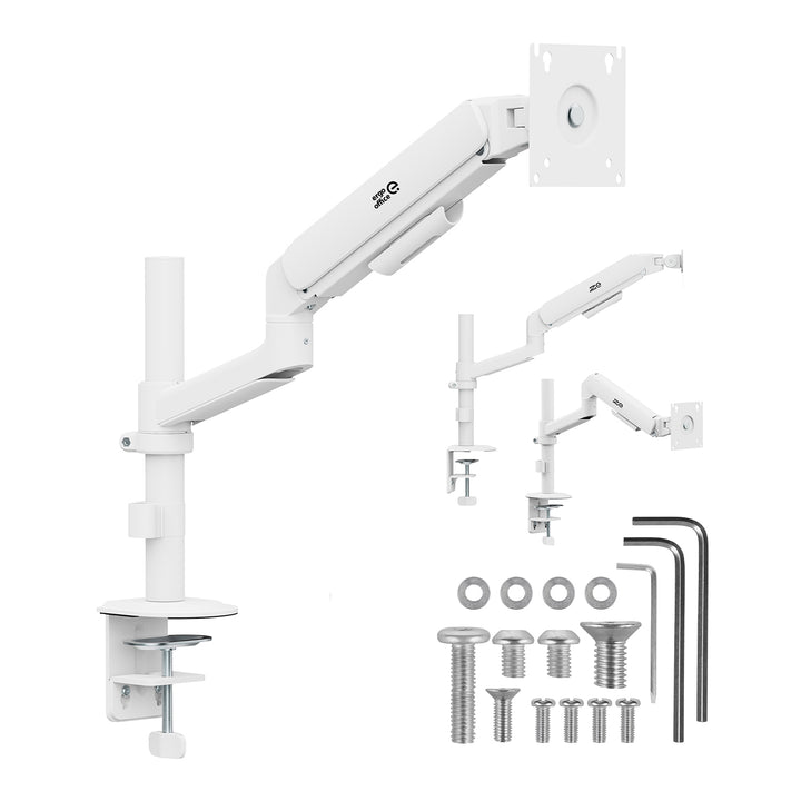 Držiak / záves na monitor Ergo Office, plynová pružina, 17"–32", 1–10 kg, biela matná, max. VESA 100×100, ER-691 W