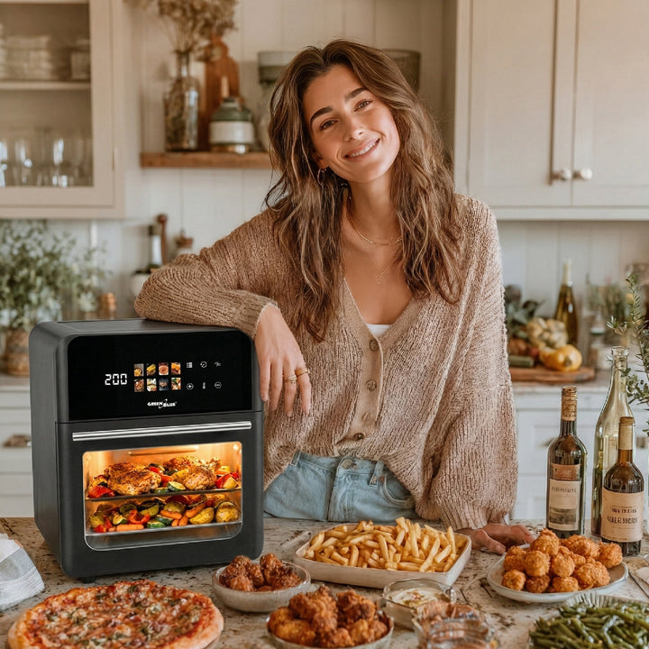 Beztuková fritéza AIR FRYER GreenBlue, výkon 1800 W, objem 10 l, 8 programov, príslušenstvo, časovač, GB950