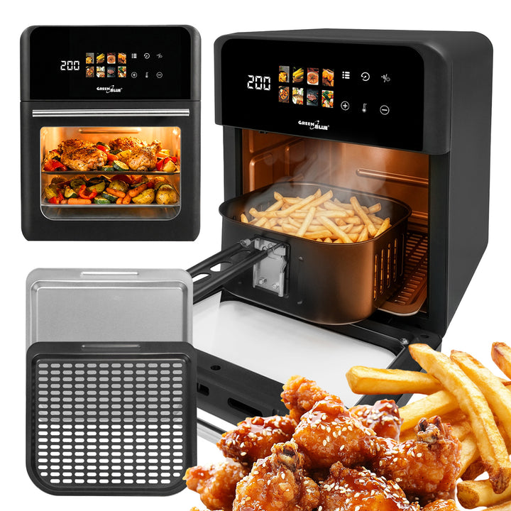 Beztuková fritéza AIR FRYER GreenBlue, výkon 1800 W, objem 10 l, 8 programov, príslušenstvo, časovač, GB950