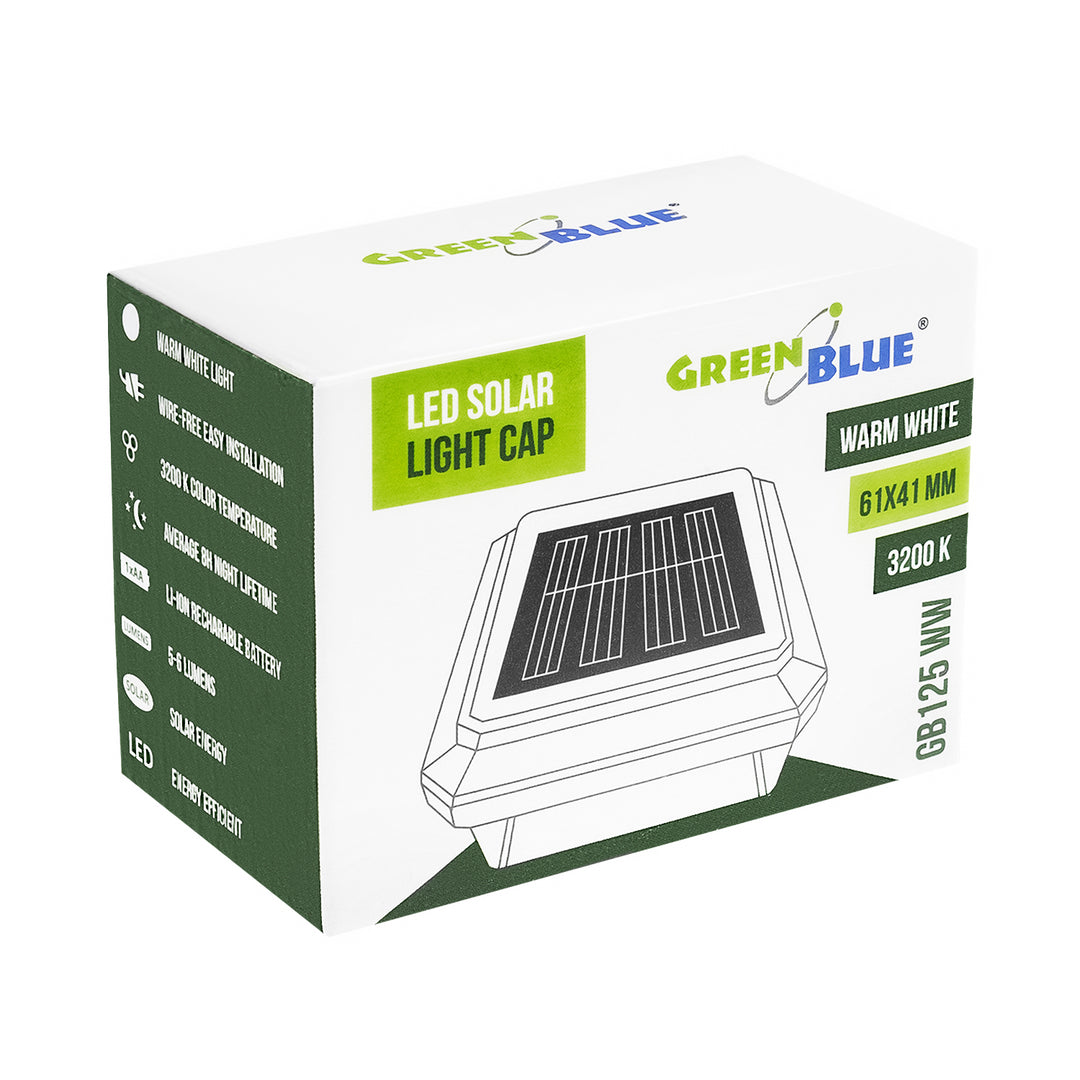 Solárna LED lampa na stĺpik GreenBlue, 60 x 40 mm, oblúkový kryt, 3200 K, GB125 WW