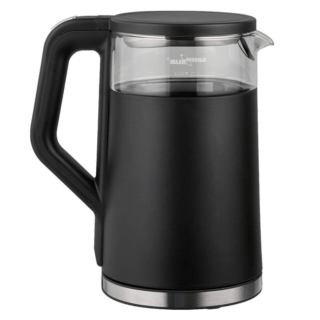 Bezdrôtová rýchlovarná kanvica GreenBlue, objem 1,7 l, sklenená nádoba na vodu, prehľadný displej, voľba teploty, 2200 W, GB670 B