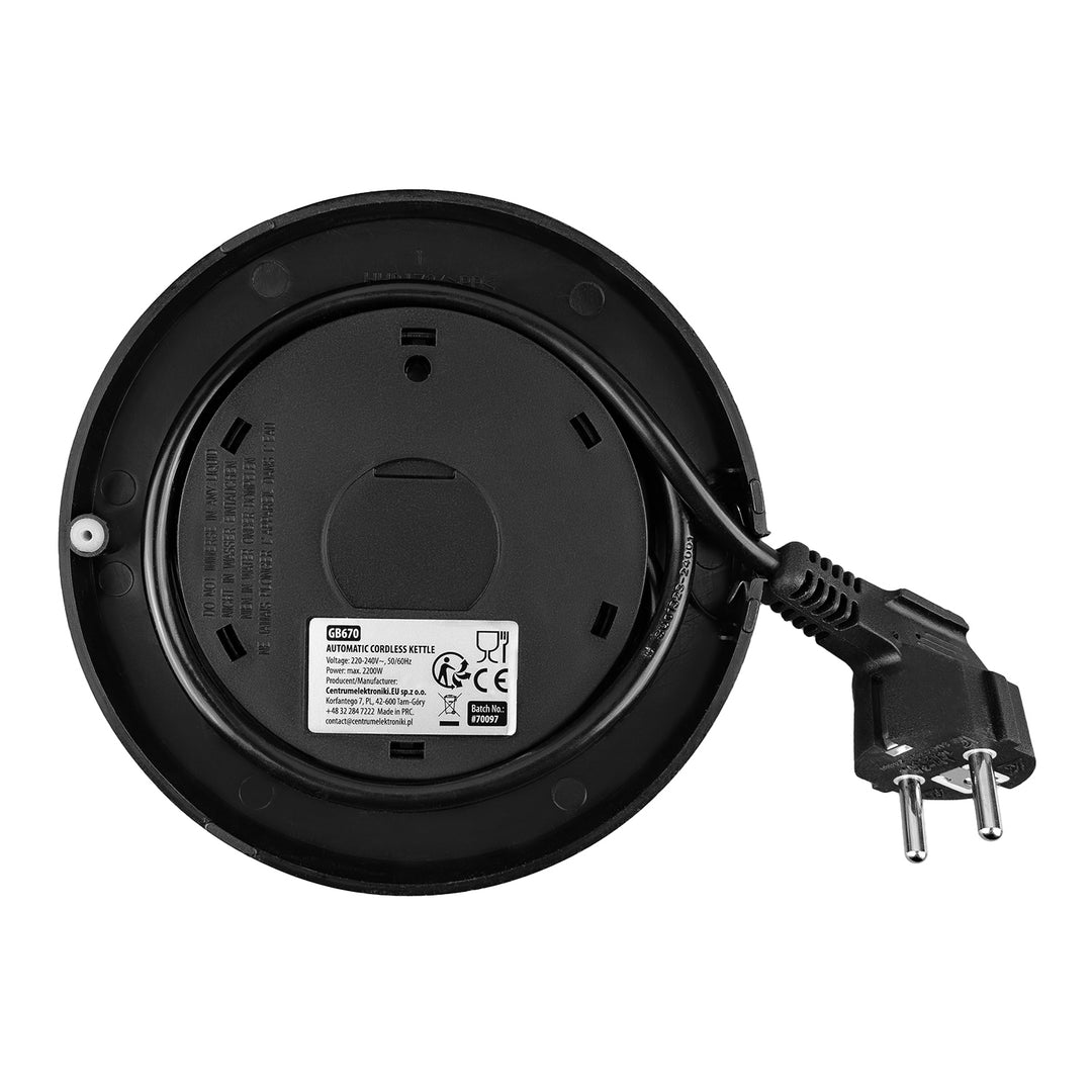 Bezdrôtová rýchlovarná kanvica GreenBlue, objem 1,7 l, sklenená nádoba na vodu, prehľadný displej, voľba teploty, 2200 W, GB670 B