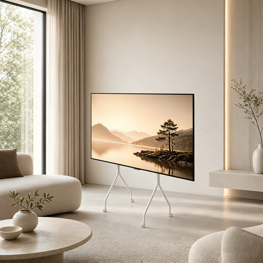 Stojan / vozík na televízor Maclean, na kolieskach, 37–80", max. zaťaženie 50 kg, max. VESA 600 × 400, biely, MC-180 W