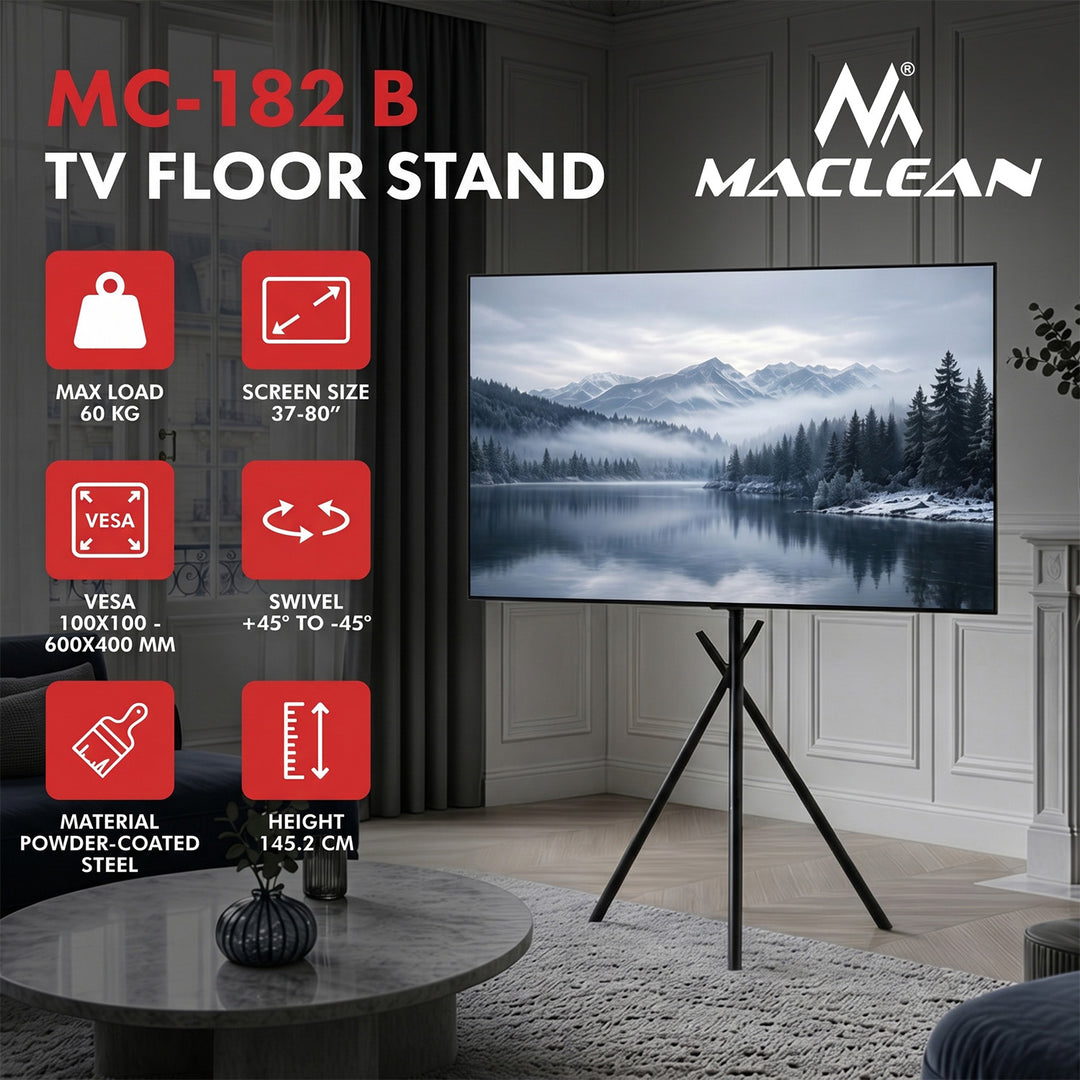 Držiak / podlahový stojan na televízor Maclean, 37–80", max. VESA 600×400, max. 60 kg, MC-182 B