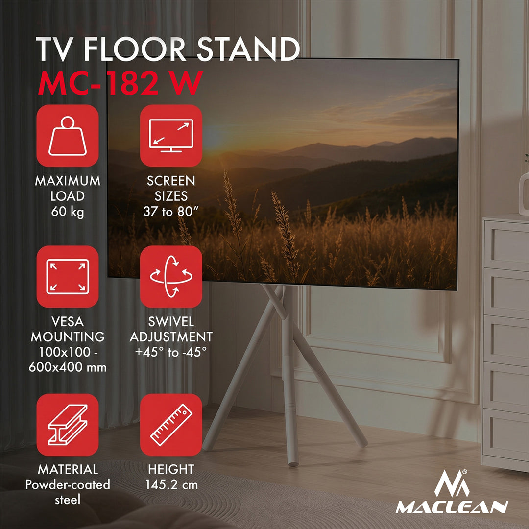 Držiak / podlahový stojan na televízor Maclean, 37–80", max. VESA 600×400, max. 60 kg, MC-182 W