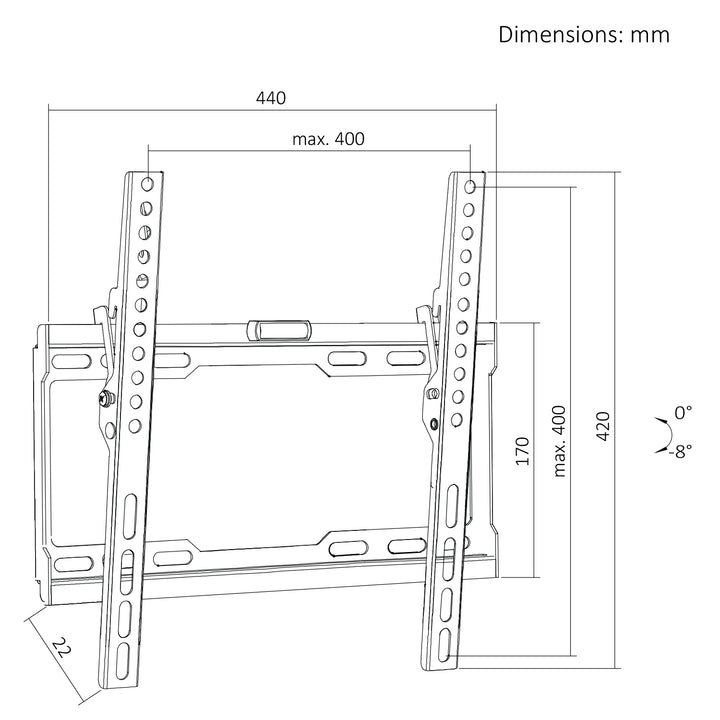 Držiak / záves na televízor Maclean, max. VESA 400x400, 32–75", do 45 kg, čierny, nastaviteľný sklon 0°–-8°, MC-187