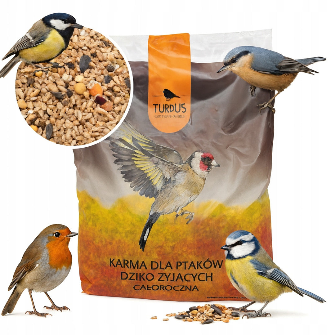 Woodok kŕmidlo pre vtáky, smrekové drevo, vypálené, silné háčiky + vtáčie semená 1 kg