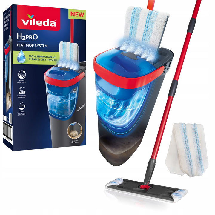 Plochý mop Vileda H2prO, 100 % oddelenie čistej/špinavej vody, dve nádržky, podložka z mikrovlákna, 360° špička, 175774