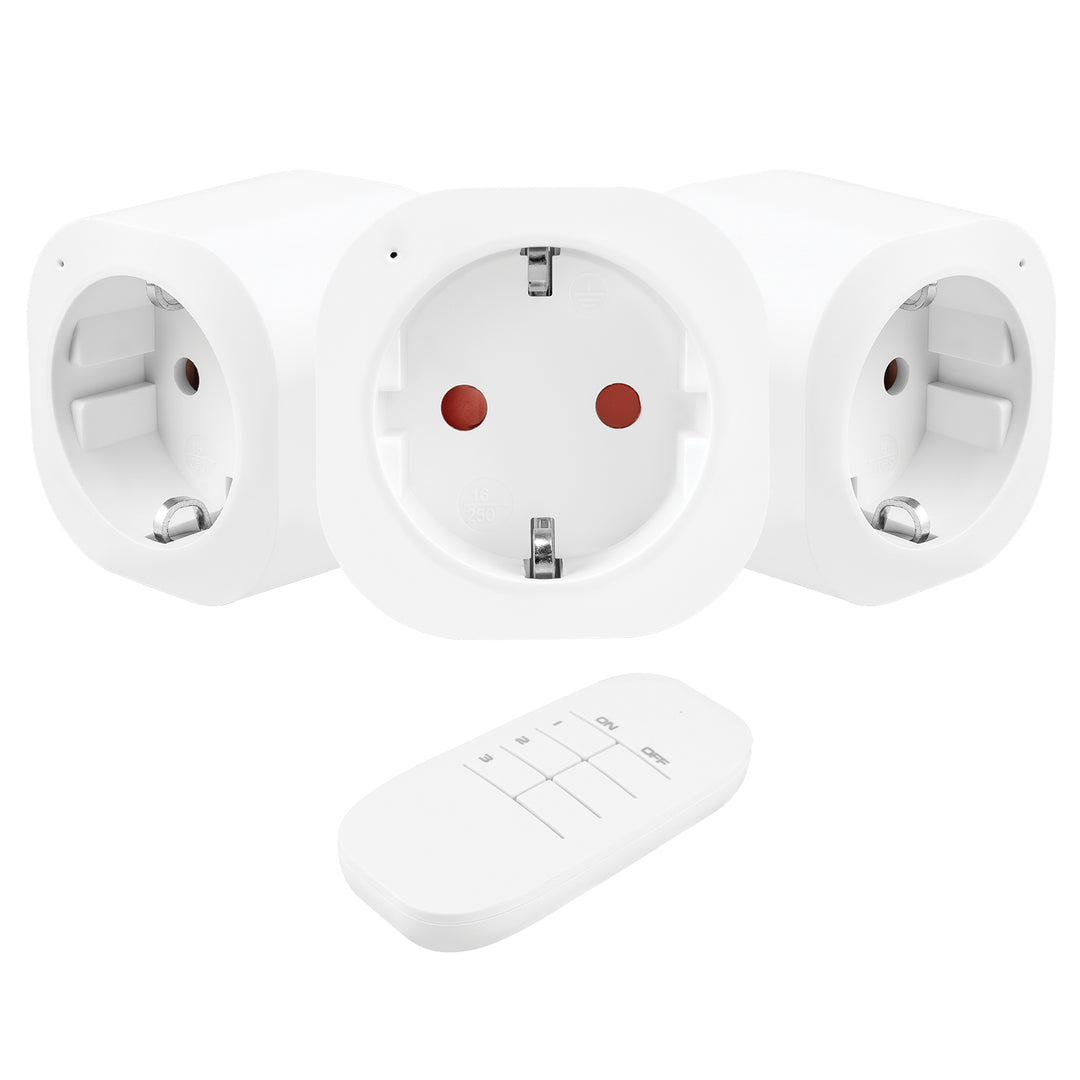 Diaľkovo ovládané zásuvky GreenBlue, 3 ks, programovateľné, dosah do 30 m, 220–240 V striedavého prúdu, 50/60 Hz, 16 A, 433 MHz, GB313 F