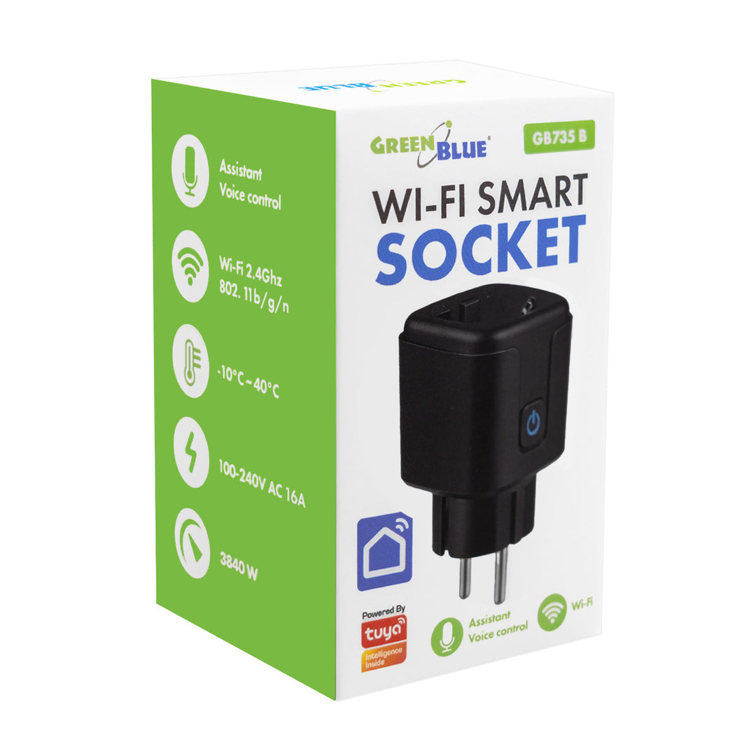 Diaľkovo ovládaná WiFi zásuvka GreenBlue, Android/iOS/Alexa/Google Home, časovač, wattmeter, max. 16 A/3840 W, GB735 B