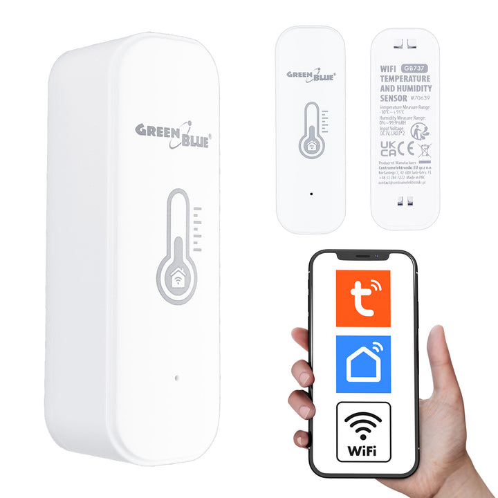 Senzor teploty a vlhkosti WiFi GreenBlue, Android/iOS/Alexa/Google Home, 3,0 V DC, LR03x2, GB737