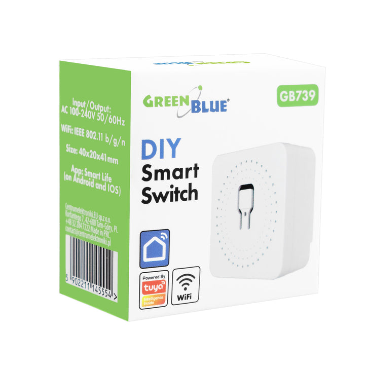 Zápustný WiFi relé GreenBlue, Android/iOS/Alexa/Google Home, 100–240 V striedavého prúdu, 50/60 Hz, max. 16 A, pre LED 150 W, GB739