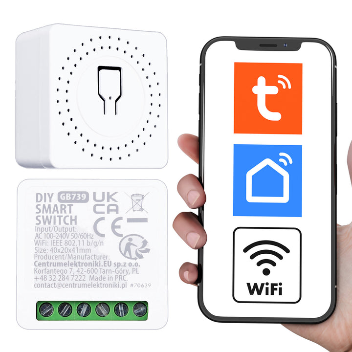 Zápustný WiFi relé GreenBlue, Android/iOS/Alexa/Google Home, 100–240 V striedavého prúdu, 50/60 Hz, max. 16 A, pre LED 150 W, GB739