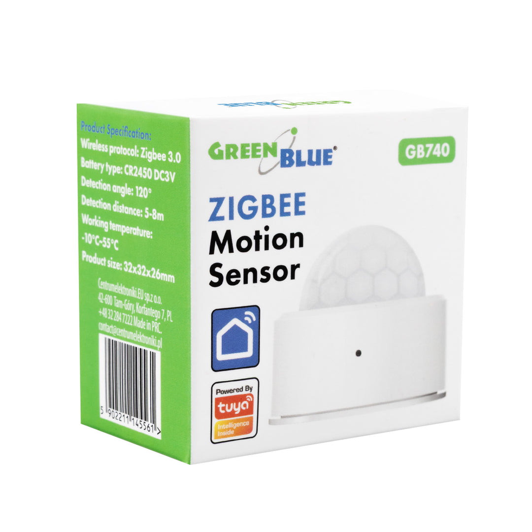 Bezdrôtový pohybový senzor Zigbee Tuya GreenBlue, Android/iOS, CR2450 DC 3,0 V, uhol detekcie 120° / do 8 m, GB740