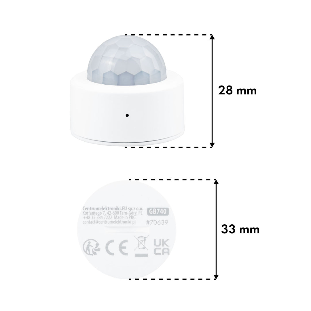 Bezdrôtový pohybový senzor Zigbee Tuya GreenBlue, Android/iOS, CR2450 DC 3,0 V, uhol detekcie 120° / do 8 m, GB740