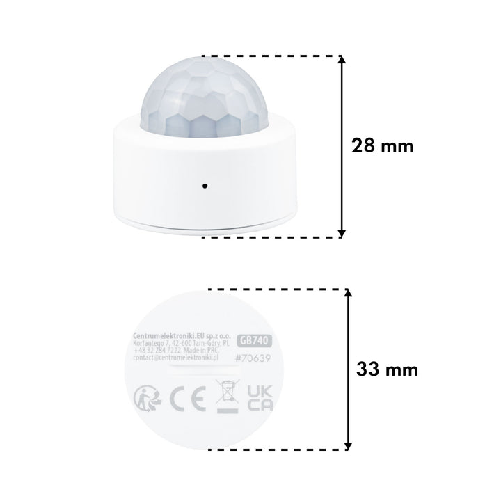 Bezdrôtový pohybový senzor Zigbee Tuya GreenBlue, Android/iOS, CR2450 DC 3,0 V, uhol detekcie 120° / do 8 m, GB740
