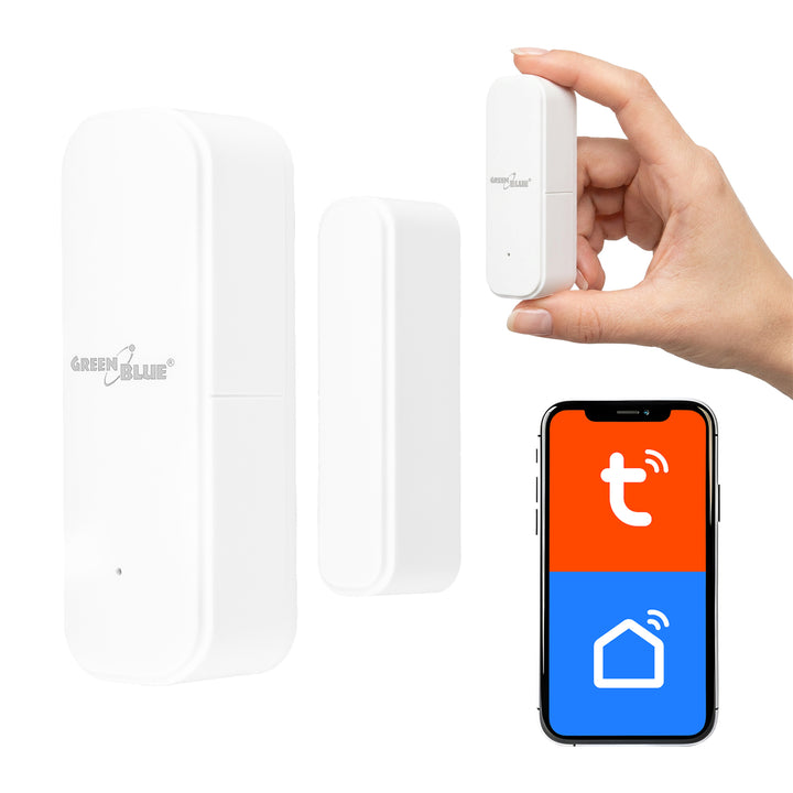 Bezdrôtový kontaktný snímač / snímač otvorenia WiFi GreenBlue, Android/iOS, pre dvere / okná, 3,0 V DC, LR03x2, GB479 W