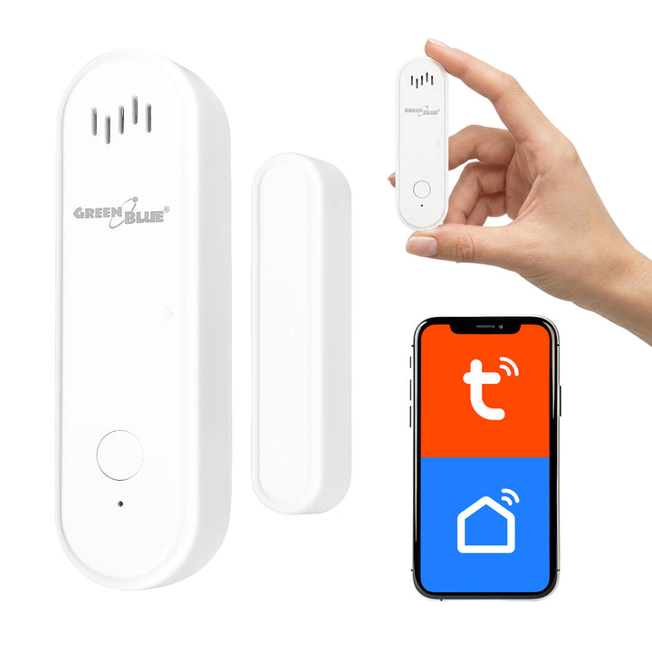 Bezdrôtový kontaktný snímač / snímač otvorenia WiFi GreenBlue, Android/iOS, pre dvere / okná, 3,0 V DC, LR03x2, s alarmom, GB478