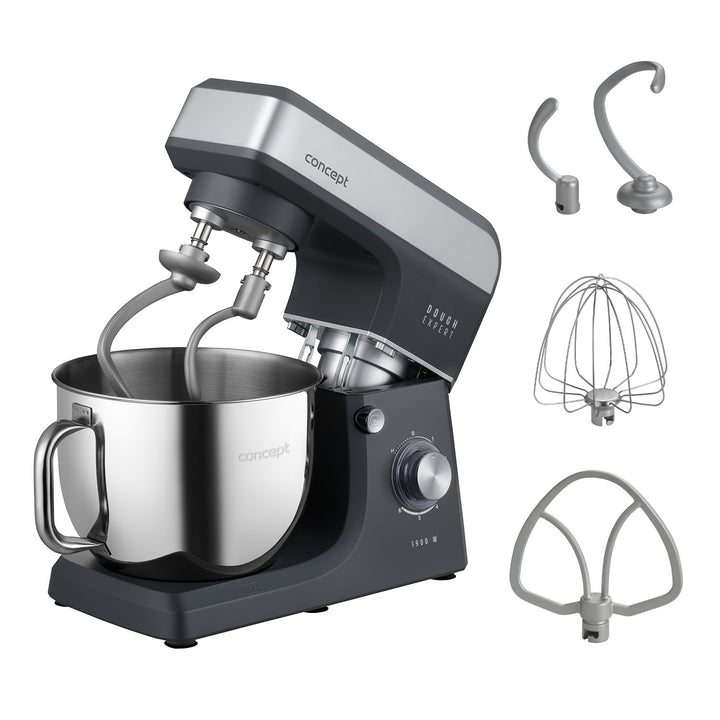 Planetárny kuchynský robot Concept Dough Expert, výkon 1900 W, dvojitý hák, funkcia ohrevu misy, 6 rôznych rýchlostí, RM6010