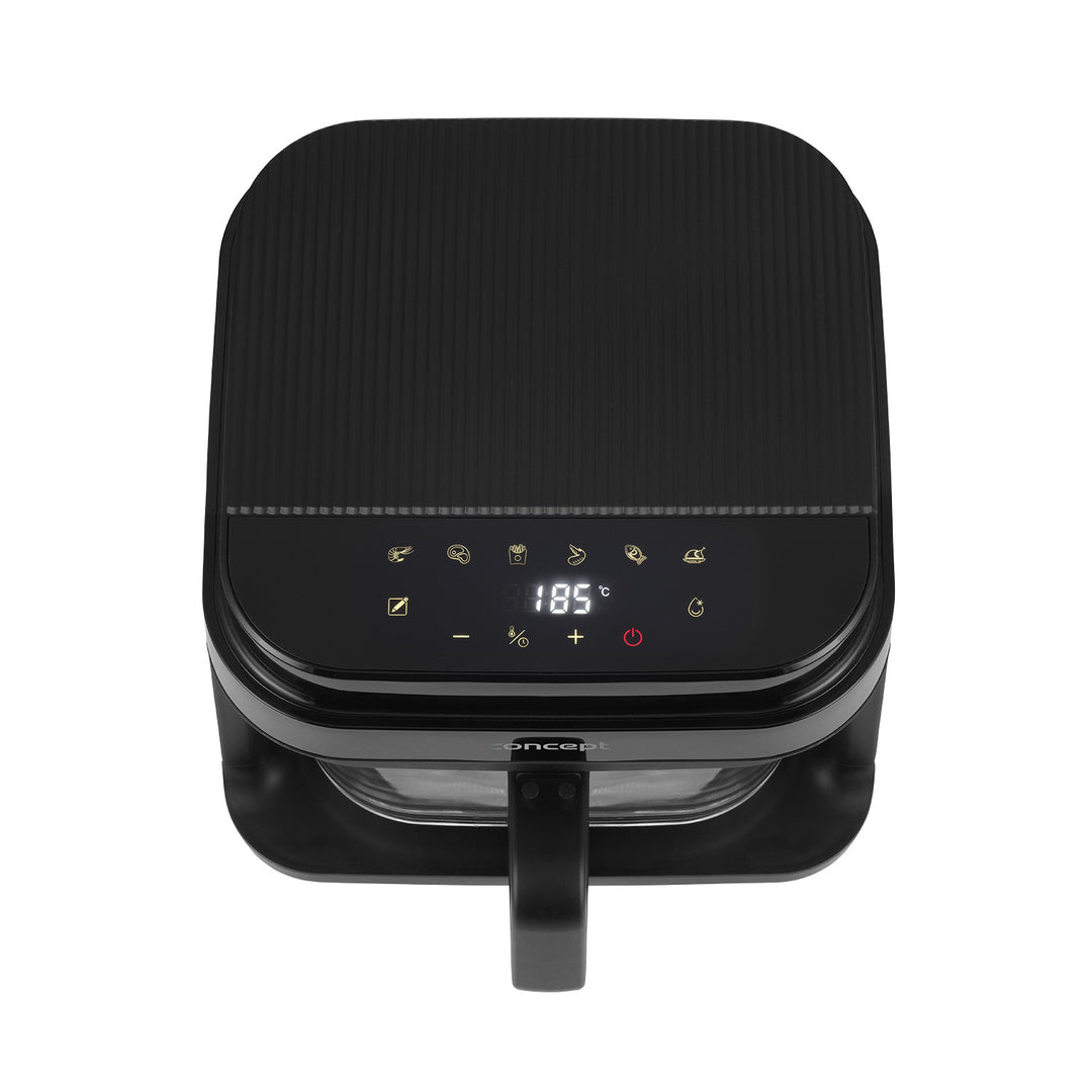 Bezolejová fritéza Concept Glass&Fast, objem 5,5 l, 7 programov, dotykový LED displej, režim zdravého vyprážania, sklenená nádoba, FR5500