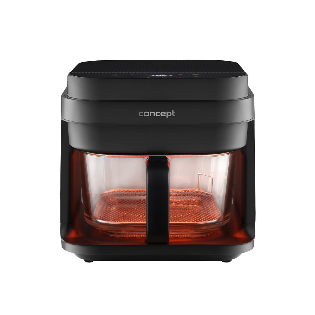 Bezolejová fritéza Concept Glass&Fast, objem 5,5 l, 7 programov, dotykový LED displej, režim zdravého vyprážania, sklenená nádoba, FR5500