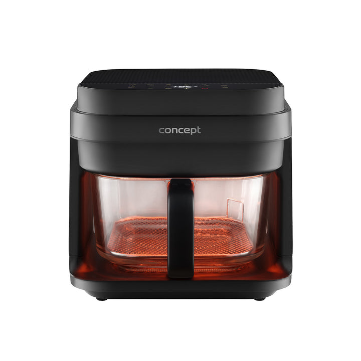 Bezolejová fritéza Concept Glass&Fast, objem 5,5 l, 7 programov, dotykový LED displej, režim zdravého vyprážania, sklenená nádoba, FR5500