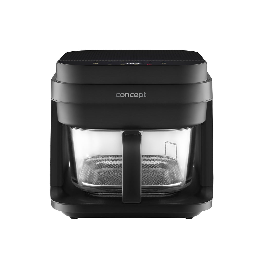 Bezolejová fritéza Concept Glass&Fast, objem 5,5 l, 7 programov, dotykový LED displej, režim zdravého vyprážania, sklenená nádoba, FR5500