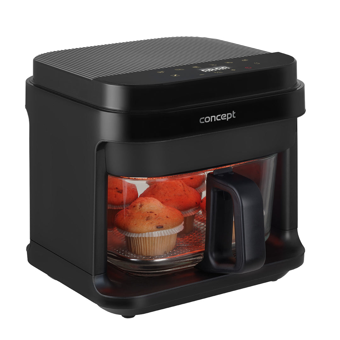 Bezolejová fritéza Concept Glass&Fast, objem 5,5 l, 7 programov, dotykový LED displej, režim zdravého vyprážania, sklenená nádoba, FR5500