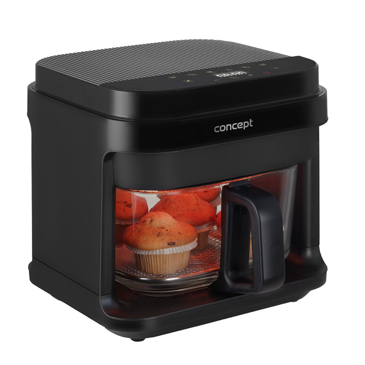 Bezolejová fritéza Concept Glass&Fast, objem 5,5 l, 7 programov, dotykový LED displej, režim zdravého vyprážania, sklenená nádoba, FR5500