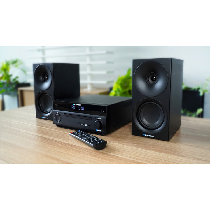 Mikrosystém Blaupunkt, výkon 150 W, FM rádio, konektor AUX a port USB, Bluetooth, vstup HDMI, hodiny s budíkom, LED displej, čierna farba, MS30.02BT