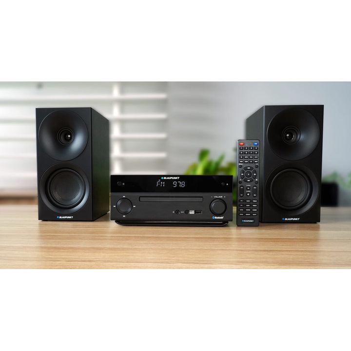 Mikrosystém Blaupunkt, výkon 150 W, FM rádio, konektor AUX a port USB, Bluetooth, vstup HDMI, hodiny s budíkom, LED displej, čierna farba, MS30.02BT