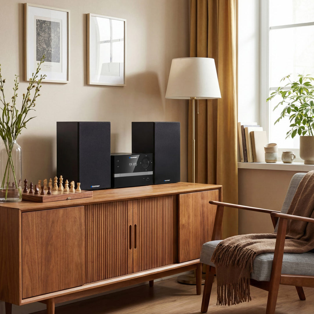 Mikrosystém Blaupunkt, Bluetooth, FM rádio, výkon 20 W RMS, hodiny s funkciou budíka, CD/MP3/USB/AUX, MS9BT