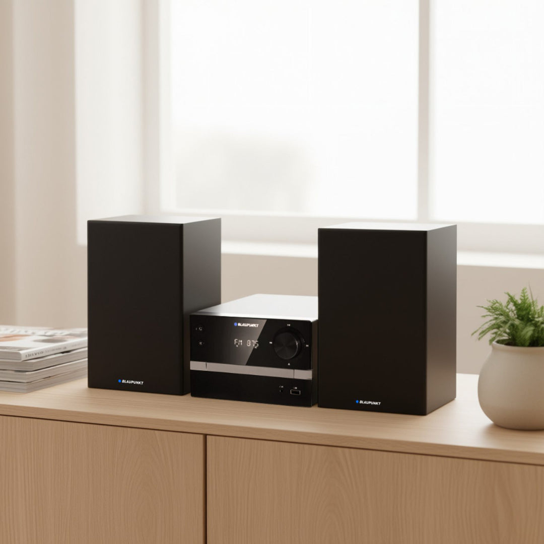 Mikrosystém Blaupunkt, Bluetooth, FM rádio, výkon 20 W RMS, hodiny s funkciou budíka, CD/MP3/USB/AUX, MS9BT