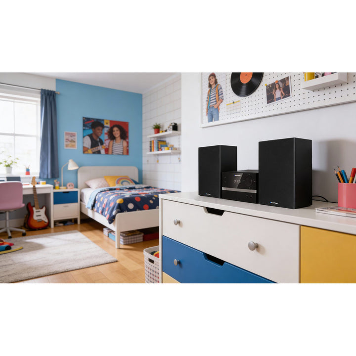 Mikrosystém Blaupunkt, Bluetooth, FM rádio, výkon 20 W RMS, hodiny s funkciou budíka, CD/MP3/USB/AUX, MS9BT