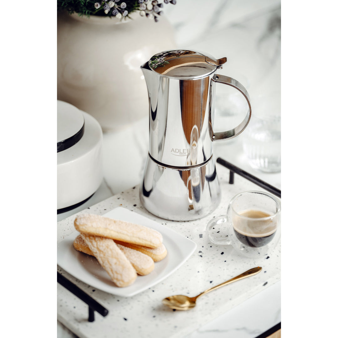 Kávovar Adler, kávovar na espresso, objem 620 ml, strieborná oceľová farba, AD 4417