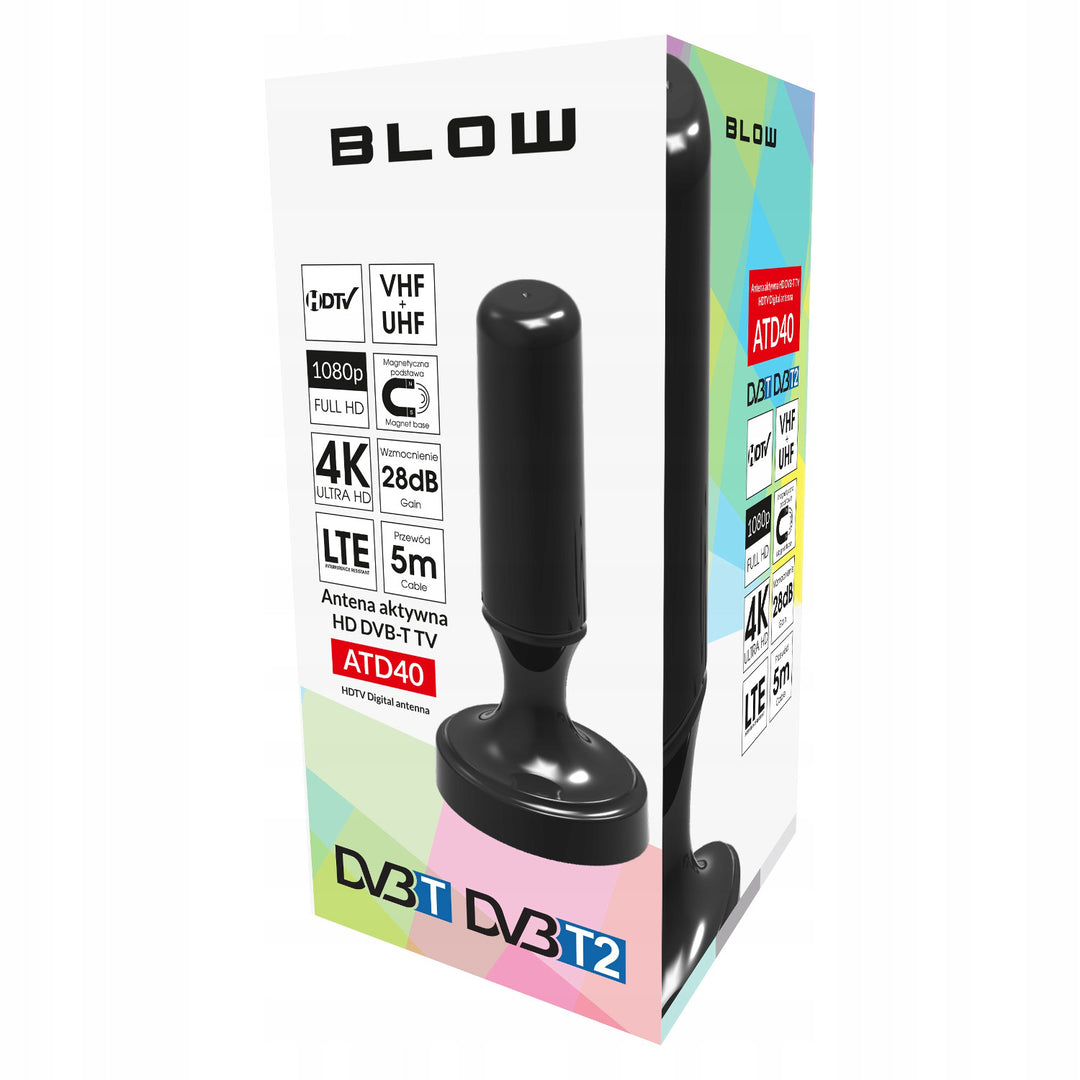 Blow DVB-T anténa, aktívna interiérová, zisk 28 dB, vstavaný LTE filter, príjem v pásme 168–790 MHz, 21-040#