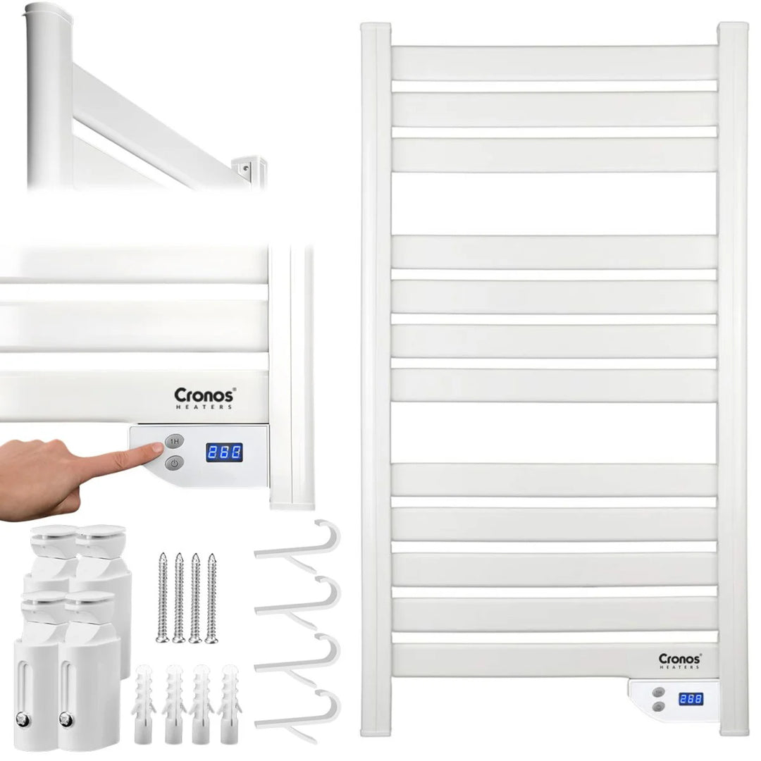 Elektrický kúpeľňový ohrievač Cronos, výkon 500 W, vykurová miestnosti do 6 m², LCD displej, funkcie AUTO, TIMER a detekcia otvoreného okna, TW-500
