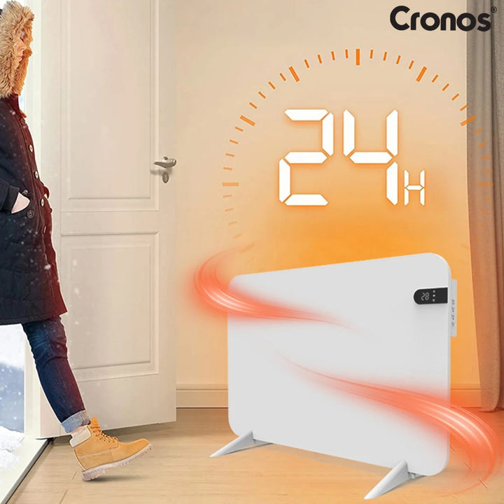Elektrický ohrievač Cronos, biely, výkon 450 W, vykurová miestnosti do 14 m², vstavaný termostat, diaľkové ovládanie, funkcia detekcie otvoreného okna, vrátane podstavcov, WFH-450TW