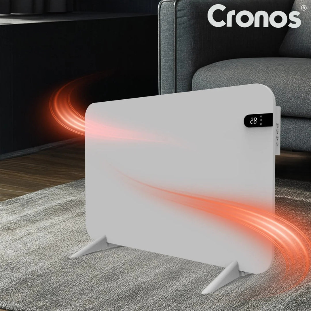 Elektrický ohrievač Cronos, biely, výkon 450 W, vykurová miestnosti do 14 m², vstavaný termostat, diaľkové ovládanie, funkcia detekcie otvoreného okna, vrátane podstavcov, WFH-450TW