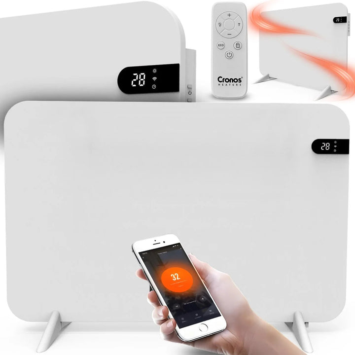 Elektrický ohrievač Cronos, biely, výkon 450 W, vykurová miestnosti do 14 m², vstavaný termostat, diaľkové ovládanie, funkcia detekcie otvoreného okna, vrátane podstavcov, WFH-450TW