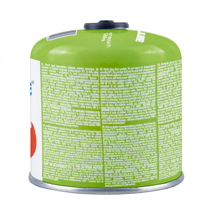 Plynová náplň 500 g GreenBlue. Certifikát: Pi 0437, v súlade s normou EN 417, bután-propán, teplotný rozsah -10 °C až +40 °C, závitový ventil 7/16'' GB499