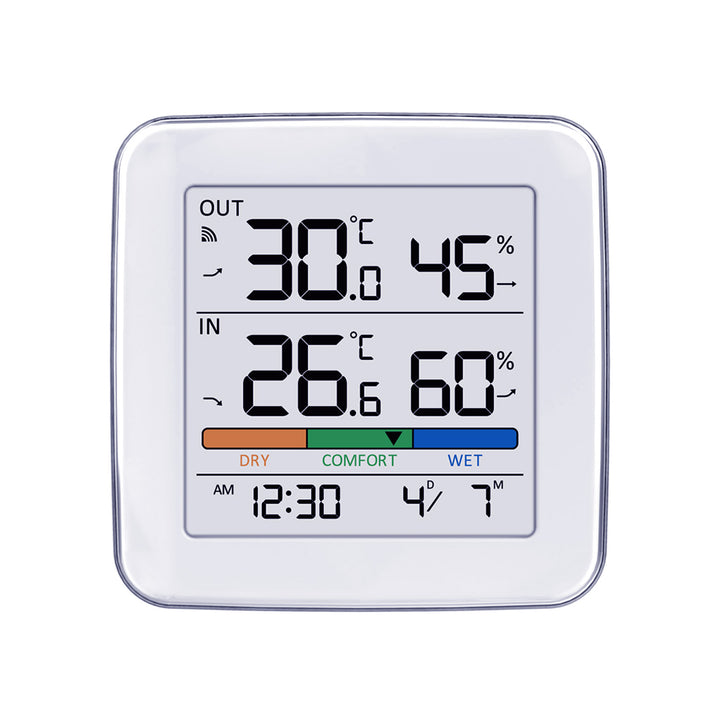 Bezdrôtová meteorologická stanica GreenBlue, teplota + vlhkosť IN/OUT, hodiny + budík + dátum, voliteľné °C / °F, dosah až 60 m, GB169, 4x AAA batéria