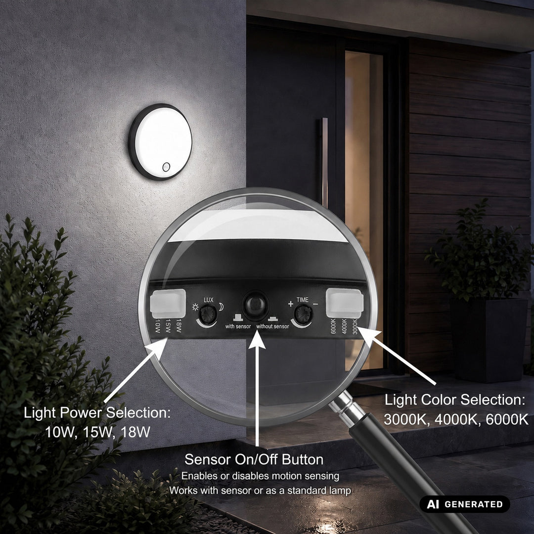 LED svietidlo s pohybovým senzorom Maclean, senzor PIR, čierne, 10 W/15/18 W, IP65, možnosť zmeny farby 3000/4000/6000 K, MCE535 B