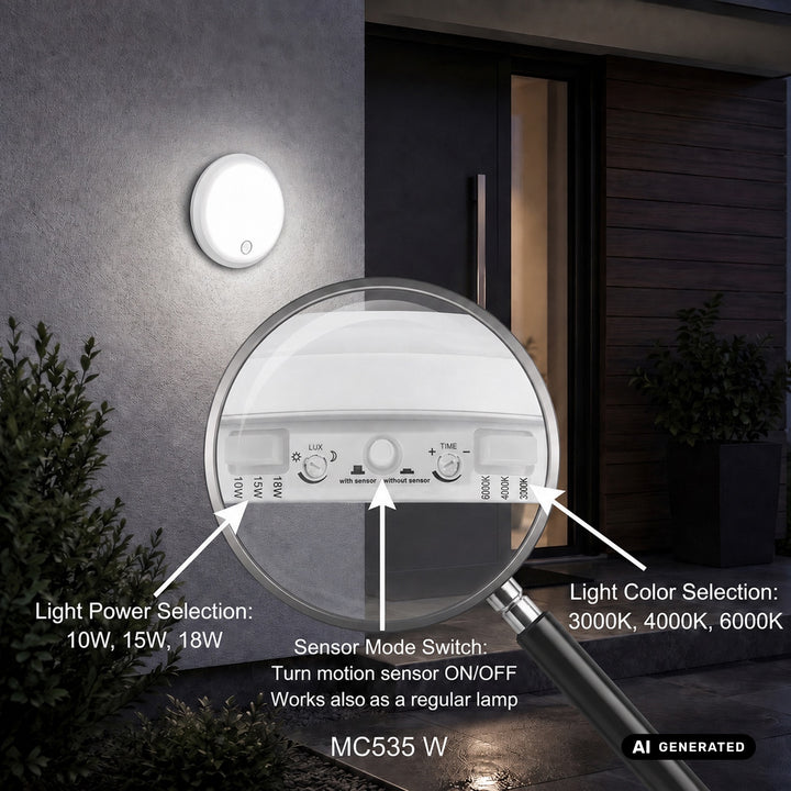 LED svietidlo s pohybovým senzorom Maclean, senzor PIR, biele, 10 W/15/18 W, IP65, možnosť zmeny farby 3000/4000/6000 K, MCE535 W